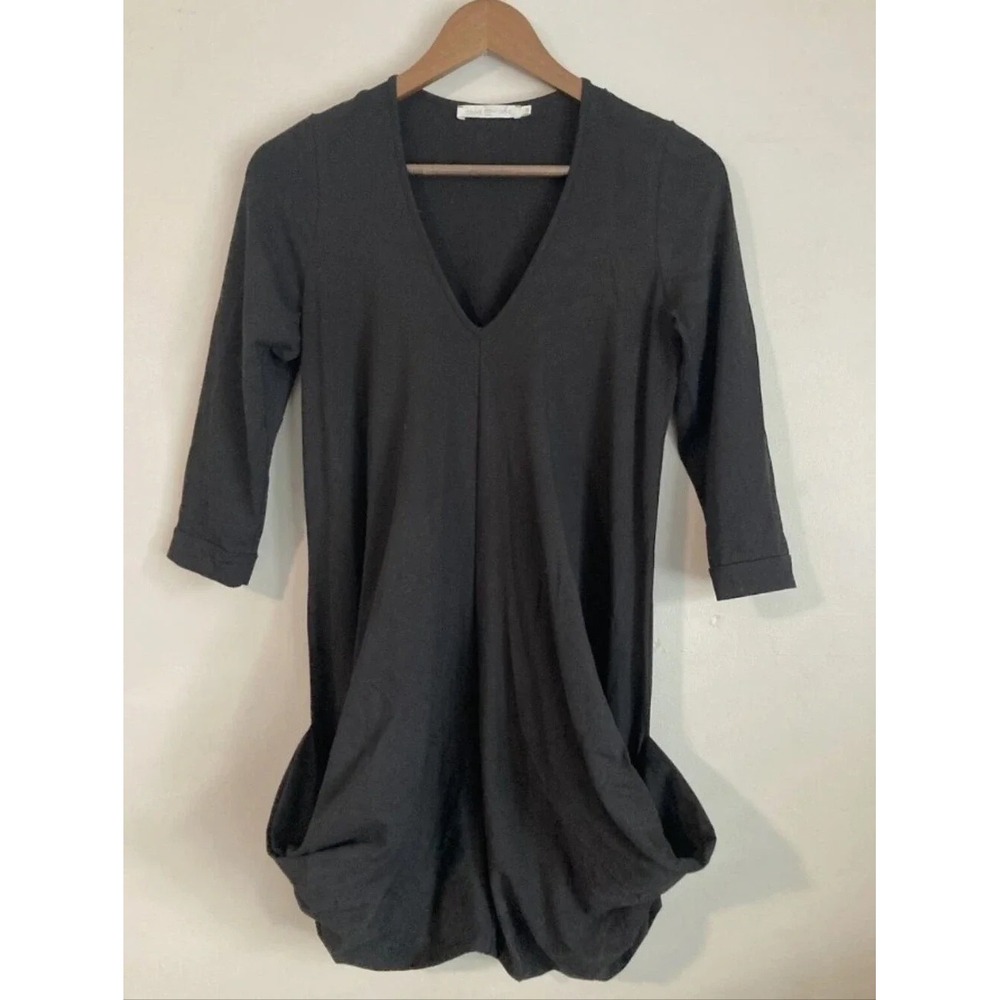 Anne Fontaine Paris Norina Black Pima Cotton V-Neck Bubble Hem Dress 42 L